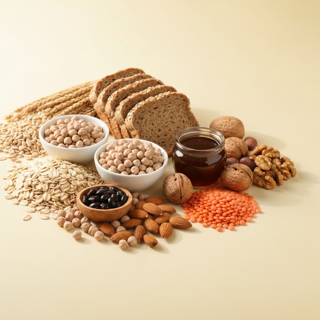 Energy-rich foods including whole grains, legumes, and nuts